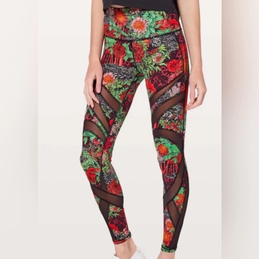 ! Lululemon wunder under high rise mesh leggings zen garden print sz 6